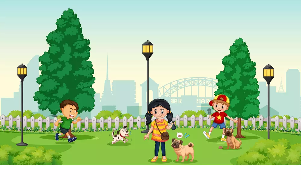 children's with pets in park